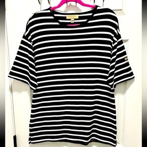 Burberry Women’s Navy Blue Striped Cotton Tee Size Medium